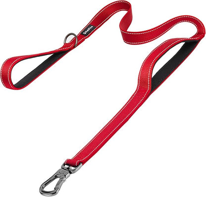 PetiFine 6FT Heavy Duty Dog Leash with Soft Padded Double Handle, Durable Strong Clasp Dog Leashes, Reflective Nylon Walking Lead for Large,Medium,Small Breed Dogs, Red