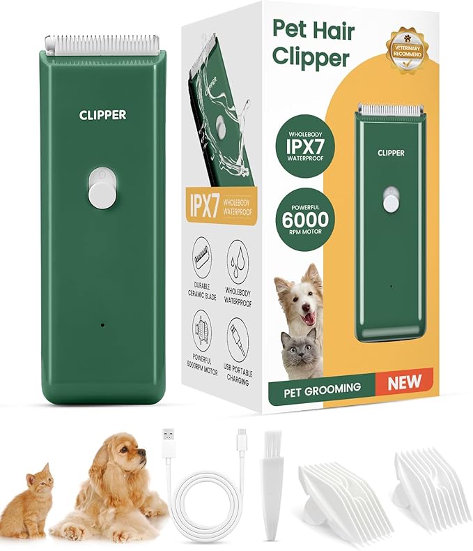 Tawiijou Pet Clippers for Dog Hair Grooming Low Noise, Rechargeable Cordless Cat Shaver with Ceramic Blade,Portable Pet Hair Trimmer for Matted & Long Hair
