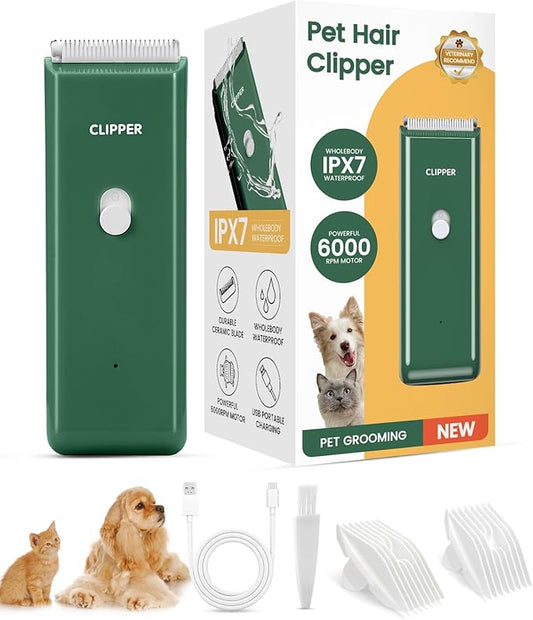 Tawiijou Pet Clippers for Dog Hair Grooming Low Noise, Rechargeable Cordless Cat Shaver with Ceramic Blade,Portable Pet Hair Trimmer for Matted & Long Hair