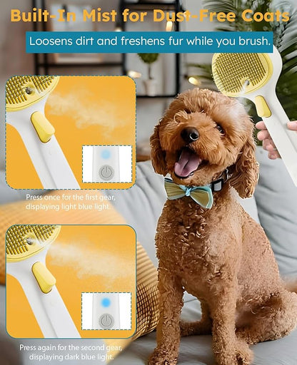 Cat Steam Brush for Cats & Dogs, Pet Steam Brush 3-in-1 with 2 Mist Modes, One-Touch Self Cleaning, Magnetic Safe Charging, Cat Hair Brush for Shedding, Dog Brush for Shedding, Yellow