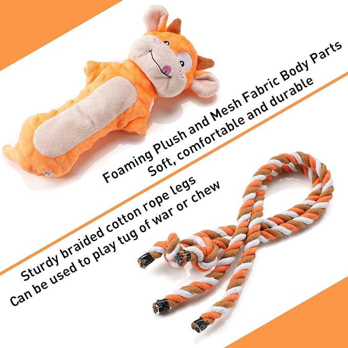 Sedioso Dog Toys, Tug of War Dog Toys for Large Breed, Cute Squeaky Interactive Dogs Toy with Crinkle Paper, Plush Puppy Chew Toy for Small, Middle, Big Dogs (Cow-SS)