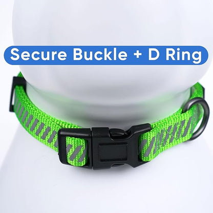 Pawtitas Reflective Dog Collar - Personalized Name & Phone Number, Adjustable for Extra Small Dogs & Puppies, Green