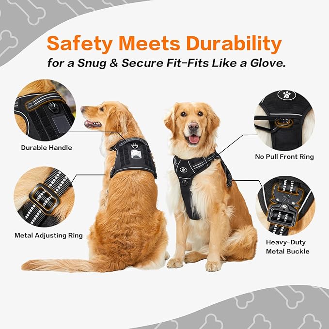 PawsPassion No Pull Dog Harness for Medium Sized Dog, Heavy Duty Tactical Adjustable Pet Harness, Voyager Service Walking Vest Harness with Easy Control Handle Reflective Strip (Stealth, M)