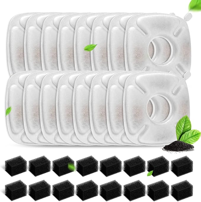 Carcent Cat Water Fountain Filters - 32 PCS Replacement Filters & Sponges for 95oz & 67oz Fountain