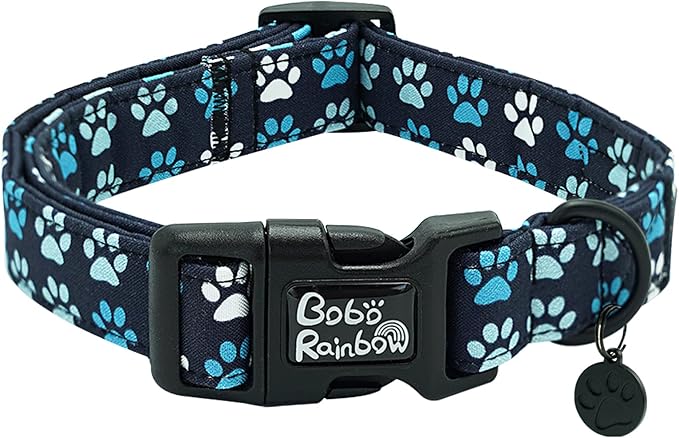 Dog Collar-Cute Footprint Adjustable Pet Collars Soft Comfortable Cotton Puppy Collar Durable Gift for Medium Dogs