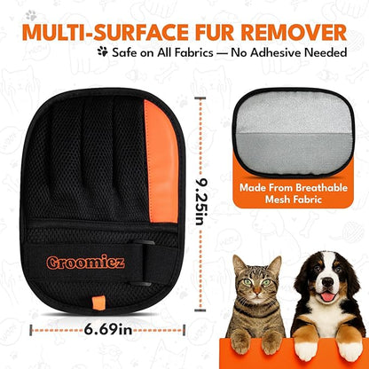 2 PCS Pet Hair Removal Gloves Set with Storage Bag – Electrostatic Dog & Cat Fur Remover Mitt for Furniture, Couch, Clothes & Car – Reusable & Washable Hair Cleaning Gloves