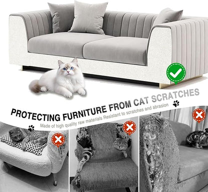 2Pack Total 78.7"x15.8" Cat Scratch Mat for Cat Couch Furniture and Wall Protector | Trimmable Self-Adhesive Carpet Climb Cat Scratcher for Covering Cat Tower and Replacement Pads (OffWhite)