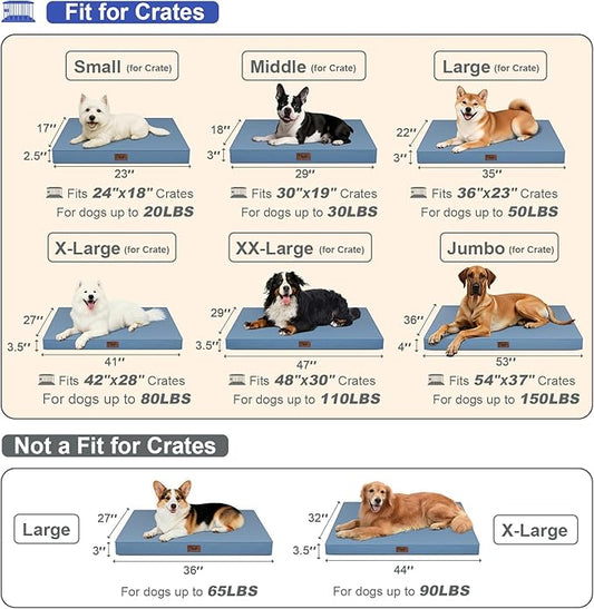 Tail Stories Outdoor Extra Large Dog Crate Bed, XXL Waterproof Dog Bed for Giant Breeds Dogs, 47x29 Inch Orthopedic Egg Crate Foam Pet Mat with Removable Cooling Cover, Blue