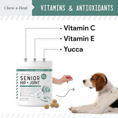 Glucosamine for Dogs Hip and Joint Supplement - 120 Soft Chews for Senior Dogs with Glucosamine, Chondroitin, MSM, Vitamin C, and Omegas - for Mobility, Cartilage, and Joint Health