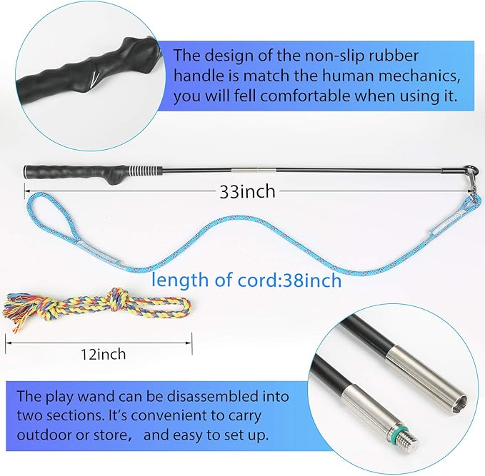 DIBBATU Flirt Pole for Dogs Interactive Dog Toys for Large Medium Small Dogs Chase and Tug of War, Dog Teaser Wand with Lure Chewing Toy for Outdoor Exercise & Training