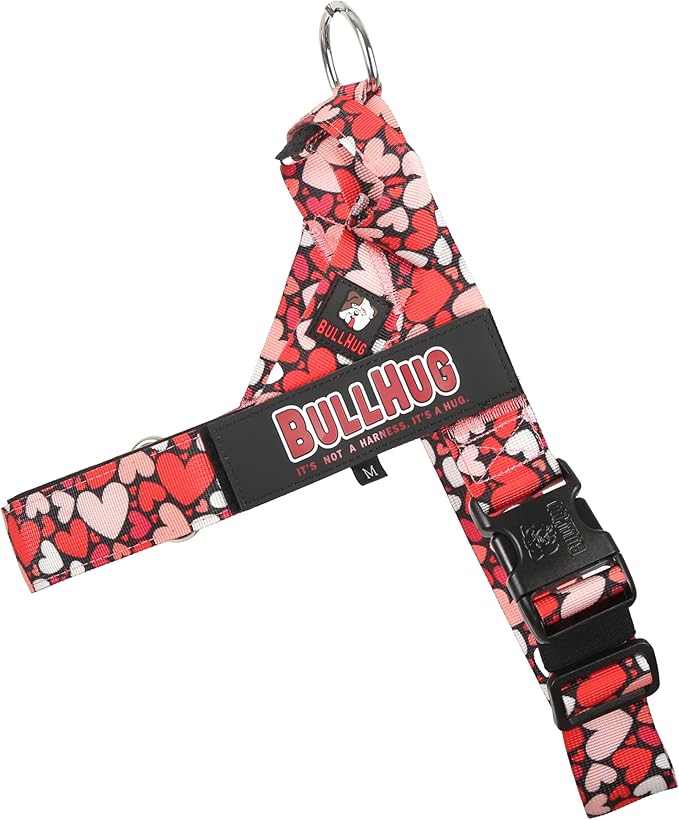 BULLHUG Adjustable Dog Harness– No Pull, No Choke – for English Bulldogs, French Bulldogs, Pugs & Broad-Chested Breeds – Easy, Safe Walks (Heart Beat, Large)