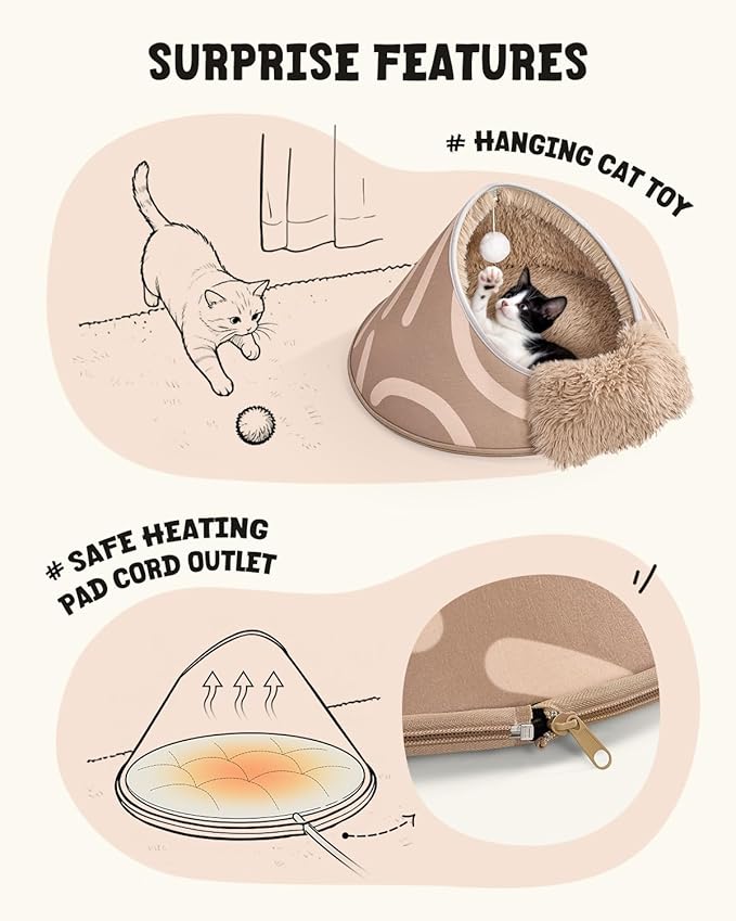 BurgeonNest 20-Inch Round Cat Bed Cave, Enclosed Hooded Pet Bed for Indoor Cats, Cozy Anti-Collapse Cave with Soft Plush, Waterproof EVA Shell, Fully Washable, Shape Retention, Brown