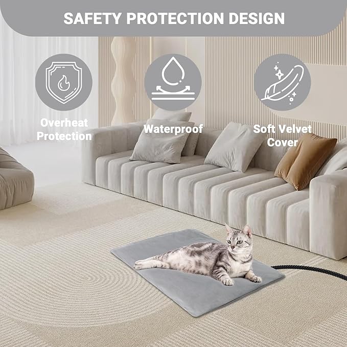 TinyWiz Pet Heating Pad for Dogs and Cats with Temperature Adjustment and Timer, Indoor Outdoor Heated Bed with Overheating Protection for Cat Dog House