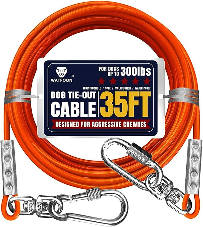 Tie Out Cable for Dogs Up to 300lbs,35ft Extra Strong 1000lbs Break Strength Tie-Out Tether Trolley Training Lead,Dog Run Cable for Yard Garden Park Camping Outside (Orange, 300lbs 35ft)