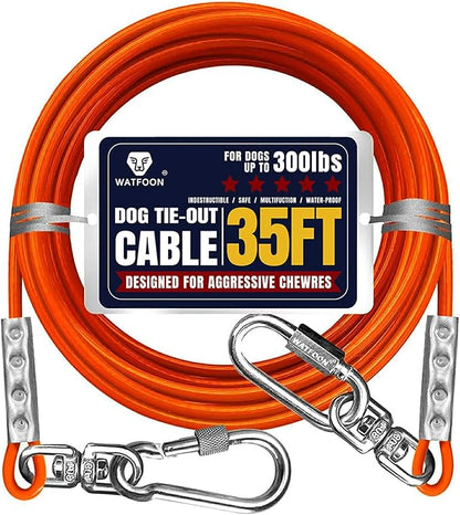 Tie Out Cable for Dogs Up to 300lbs,35ft Extra Strong 1000lbs Break Strength Tie-Out Tether Trolley Training Lead,Dog Run Cable for Yard Garden Park Camping Outside (Orange, 300lbs 35ft)