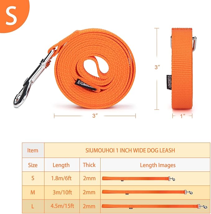 Siumouhoi Strong Durable 6ft Nylon Dog Training Leash, 1 Inch Wide Traction Rope, for Small and Medium Dog (Orange, 6 Feet)
