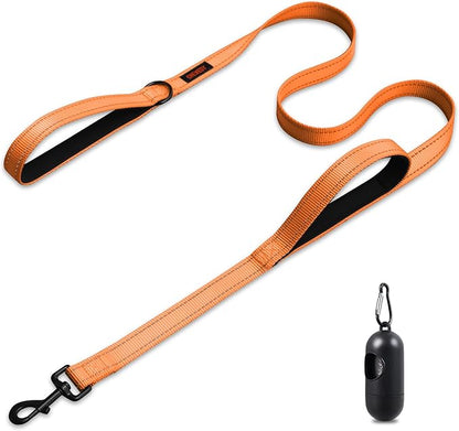 Heavy Duty Leash for Large Breed Dogs - Double Handle, Reflective Training Lead, Perfect for Medium to Large Dogs (6FT Orange)