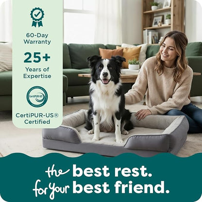 Furhaven Cooling Gel Dog Bed for Large/Medium Dogs w/ Removable Bolsters & Washable Cover, For Dogs Up to 55 lbs - Plush & Velvet Waves Perfect Comfort Sofa - Granite Gray, Large
