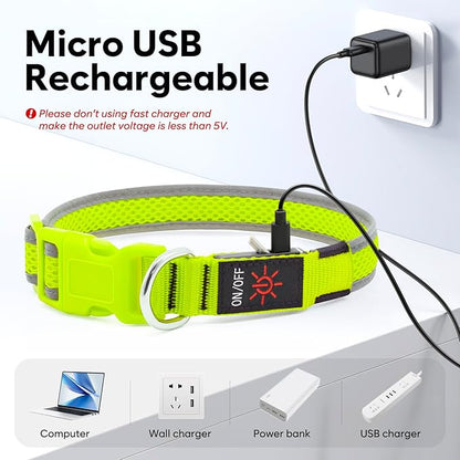 LED Dog Collar, Light Up Dog Collar USB Rechargeable, Brightest Dog Lights for Night Walking, Adjustable Dog Collar Light for Dog Safety(Small, Neon Green)