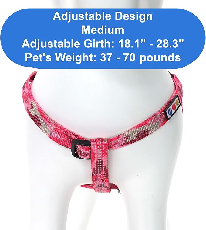 Pawtitas Reflective Step-in Dog Harness – Adjustable No-Pull Vest for Puppies to Seniors, Safe & Comfortable, M Camo Pink