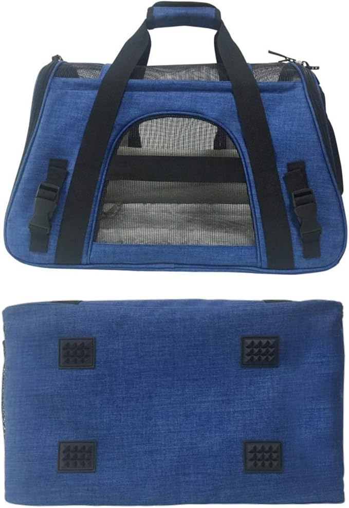 Airline Approved Pet Carrier, Tall Profile Soft Sided Luxury Travel Tote with Fleece Bedding, Premium Brand Auto Self Locking Zippers, Under Seat Compatibility, Perfect for Cats and Small (Deja Blue)