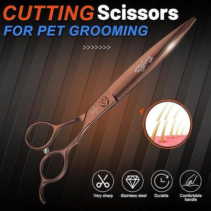 High-end Professional Dog Grooming Scissors Pet Grooming Shears 7.5 Inches Extremely Very Sharp Made Of Stainless Steel Alloy By Hand For Dog Cat Groomer