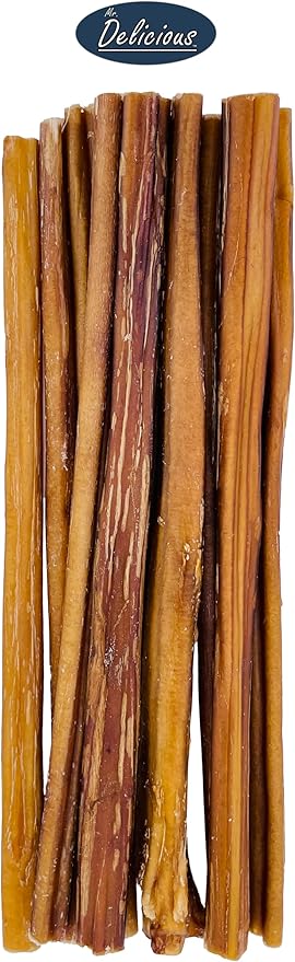 Mr. Delicious Bully Sticks for Dogs, 10 Count, 12 Inch Thin, Consistent Thickness, All Natural, Grass Fed, Rawhide-Free, Single Ingredient, Long Lasting Dog Chews