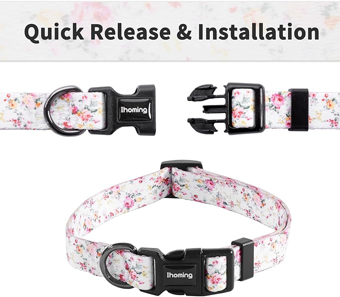 Ihoming Dog Collar and Leash Set for Daily Outdoor Walking Running Training, Floral Sky Design for Large Boys Girls Dogs Cats Pets, L-Up to 80LBS