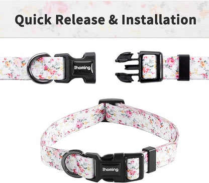 Ihoming Puppy Collar and Leash Set for Daily Outdoor Walking Running Training, Floral Sky Design for Extra Small Boys Girls Dogs Cats Pets, XS-Up to 10LBS