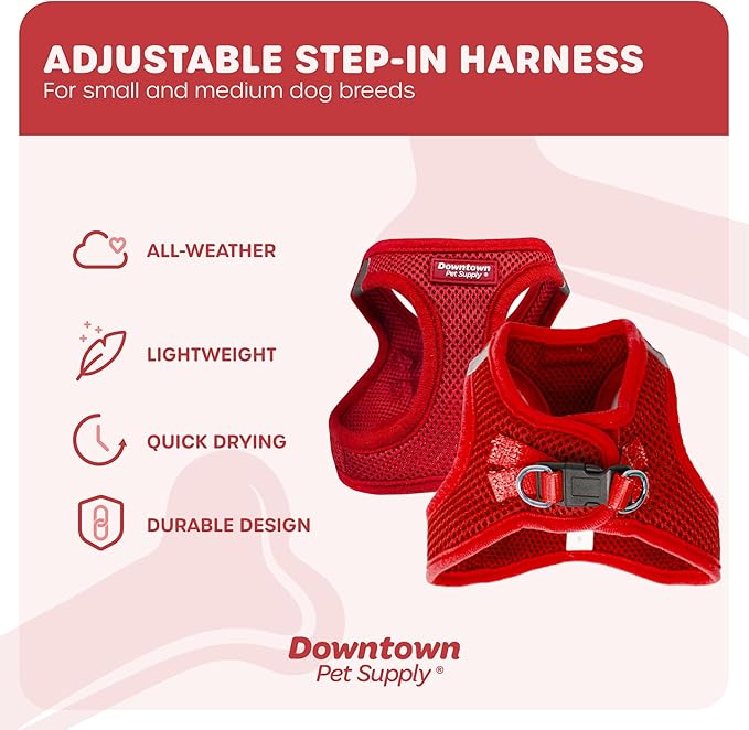 Downtown Pet Supply Step-in Dog Harness – No Pull, Adjustable Padded Mesh with Reflective Trim, Secure Buckle Strap – Comfortable & Breathable Small Dog Harness, Large, Red