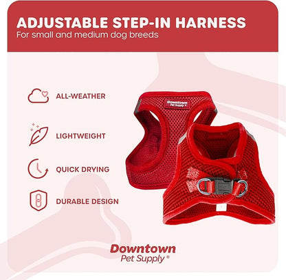 Downtown Pet Supply Step-in Dog Harness – No Pull, Adjustable Padded Mesh with Reflective Trim, Secure Buckle Strap – Comfortable & Breathable Small Dog Harness, Small, Red