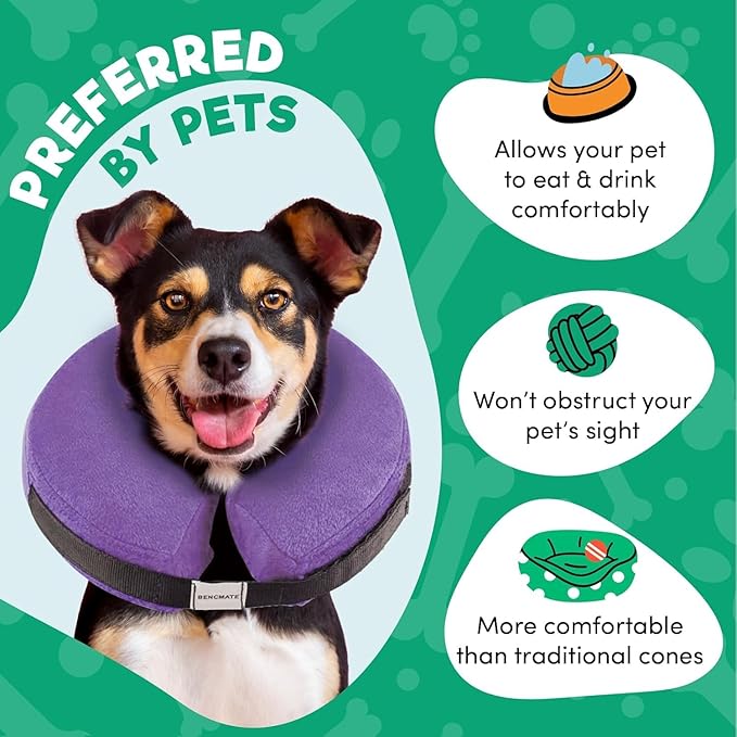 BENCMATE Inflatable Dog Cone Collar Alternative, Soft Dog Cone for Small Medium Large Dogs and Cats, Neck Recovery ECollar Donut Collar After Surgery (Large+, Purple)
