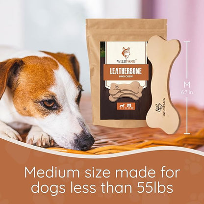 Wildfang® Leather Dog Toy, Medium – Soft Dog Chew Toys for Gentle Chewers, Puppies, Senior or Older Dogs with Sensitive Teeth – Non-Toxic, Stuffless, 5mm Leather Dog Bone for Dogs 22–33 lbs, Pack of 3