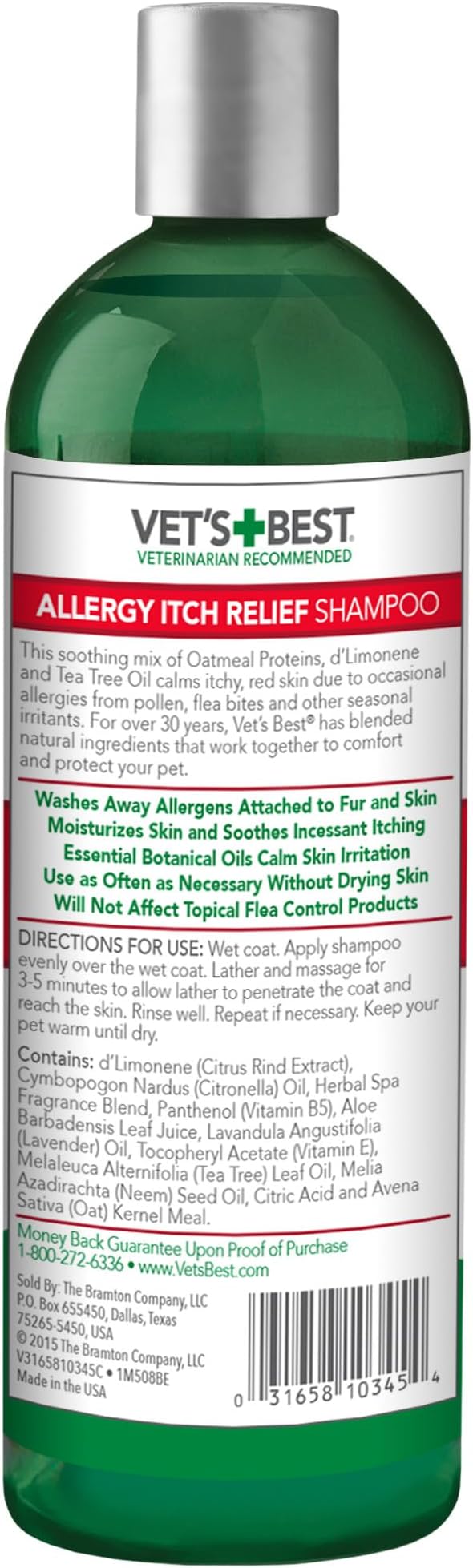 Vet's Best Allergy Itch Relief Dog Shampoo, Oatmeal Dog Shampoo for Itchy Skin, Cleans and Relieves Discomfort from Seasonal Allergies, Anti Itch Dog Shampoo, 16 Oz