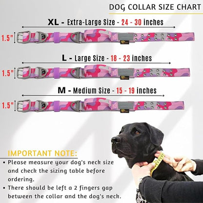 ADITYNA Heavy Duty Dog Collar for Medium Dogs - Camo Pink Purple Collar with Handle for Training, and Walking - Wide, Thick, Tactical, Soft Neoprene Padded