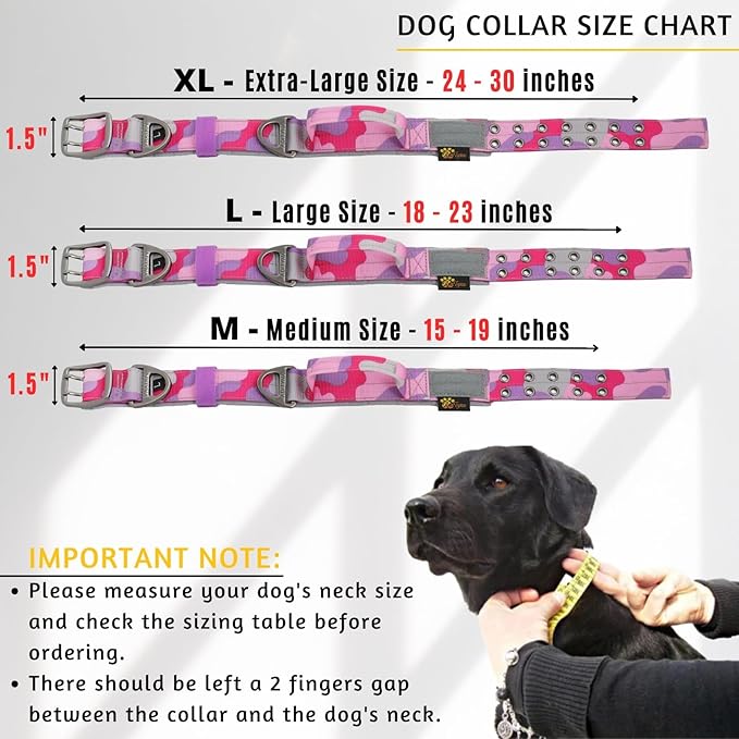 ADITYNA Heavy Duty Dog Collar for Large Dogs - Camo Pink Purple Collar with Handle for Training, and Walking - Wide, Tactical, Soft Neoprene Padded