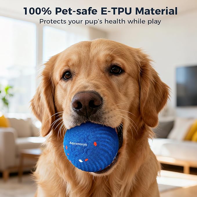 Aquamorph 2 Pack Interactive Dog Balls - Auto Moving Bouncing Vibrating Washable Dog Toys for Large Medium Dogs, Type-C Rechargeable, Blue and Orange, Ripple Pattern
