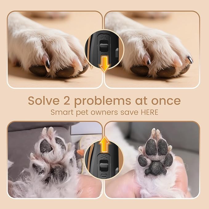 Vankoo 2 in 1 Dog Nail Clippers & Trimmers with LED Lights, Splash Guard - Pet Hair Trimmer for Around Paws, Ear, Eye,Face, Rump Rechargeable & IPX7 Waterproof Grooming Supplies for Cats, Dogs