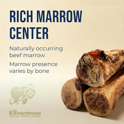 K9warehouse USA Marrow Bones for Dogs – All-Natural 5-6" Beef Bone Marrow Dog Treats – Long Lasting Bones for Aggressive Chewers – High-Protein Chews for Small, Medium, Large & Extra Large Breeds