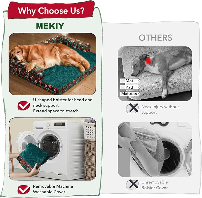 XL Christmas Dog Bed for Extra Large Dogs-Waterproof Large Dog Cat Bed with Sides,Foam Big Pet Couch Sofa Beds with Washable Removable Cover，Comfort Orthopedic Pet Beds with Non-Slip Bottom