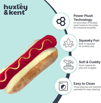 Huxley & Kent Funny Dog Toy w/Squeaker – Power Plush Squeaky Dog Toys for Small, Medium & Large Dogs – Soft Stuffed Animal for Indoor Play & Fetch - Haute Dog, Small