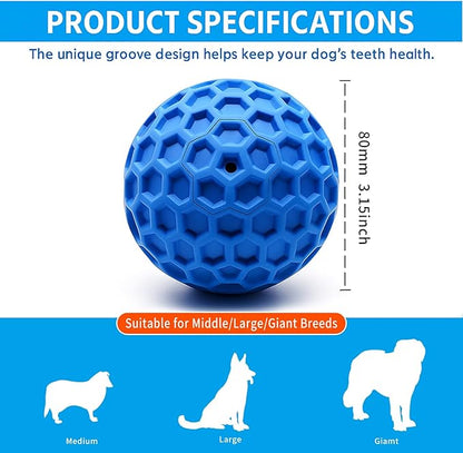 Durable Indestructible Squeaky Dog Ball for Aggressive Heavy Chewers, Unbreakable Tough Natural Rubber Dog Toy, Bouncy Interactive Ball for Medium & Large Dogs, Safe for Teeth & Gums (Blue)