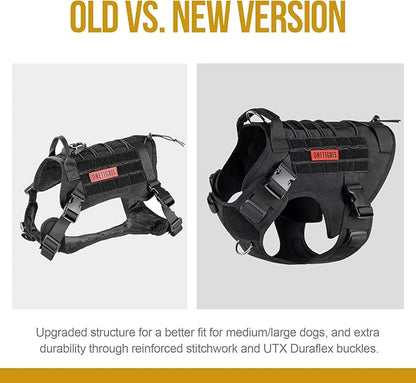 OneTigris Tactical Dog Harness Vest with Handle,Dog Harness for Large Dogs,No-Pull Service Dog Vest with Hook & Loop Panels,Adjustable Dog Vest Harness for Walking Hiking Training(Black,X-Large)