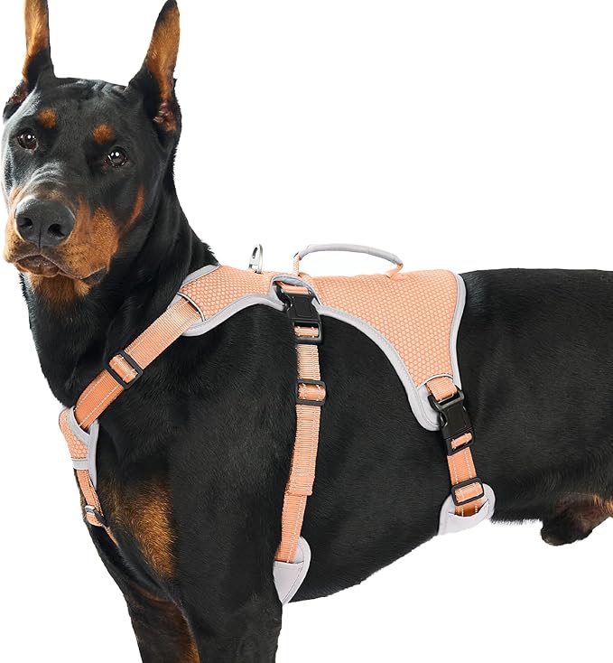 Huntboo Escape Proof Dog Harness, Escape Artist Harness, Reflective Dog Harness with Handle, Durable,Adjustable Vest for Small Medium Large Dogs Walking, Training,and Running Gear(Orange,XL)