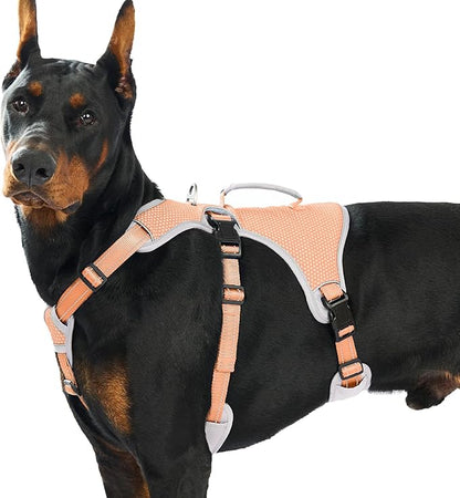 Huntboo Escape Proof Dog Harness, Escape Artist Harness, Reflective Dog Harness with Handle, Durable,Adjustable Vest for Small Medium Large Dogs Walking, Training,and Running Gear(Orange,XL)