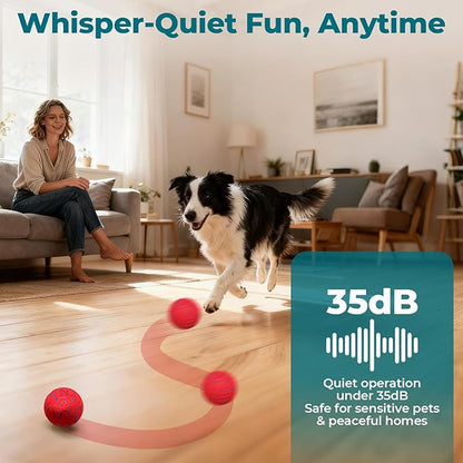 Smart Interactive Dog Toy Ball – Automatic Moving, Bouncing & Rolling, 3 Modes, Chew-Proof E-TPU Shell, Waterproof, Rechargeable,Dog Ball for Medium and Large Dogs, Red