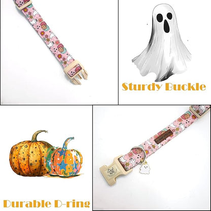 Elegant little tail Halloween Dog Collar, Pet Dog Collar Cotton Soft Pumpkin Collars Holiday with Quick Release Buckle Pet Puppy Collars for Large Dogs