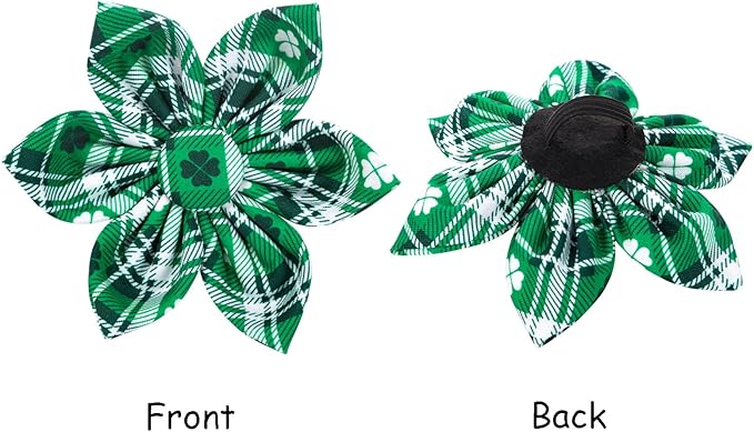 Lionet Paws St Patricks Day Dog Collar with Flower, Irish Green Shamrock Clover Flower Collar with Metal Buckle for Dogs, Adjustable Comfortable Dog Collar Girl, L, Neck 16-24 in