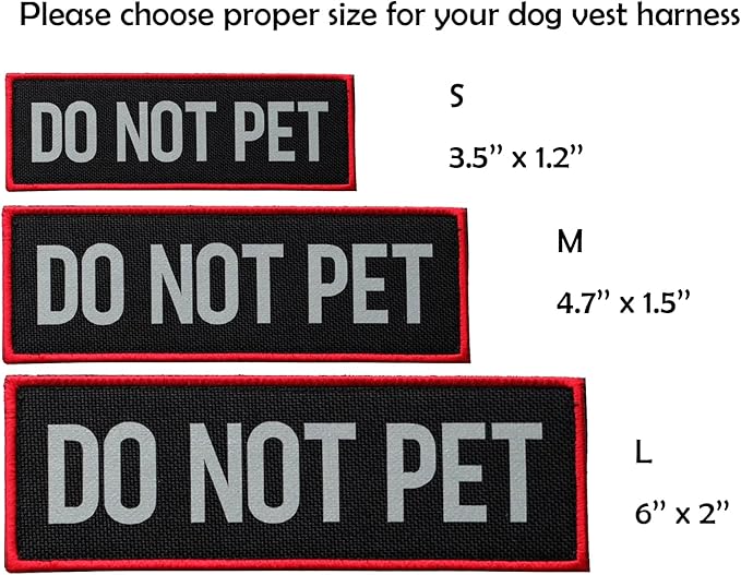 FITZNORA 2 Pcs Reflective Do Not Pet Patch Set with Hook and Loop Fastener, Embroidered Border with Printed Letters Patch for Dog Vest Harness (4.7 x 1.5 inches)