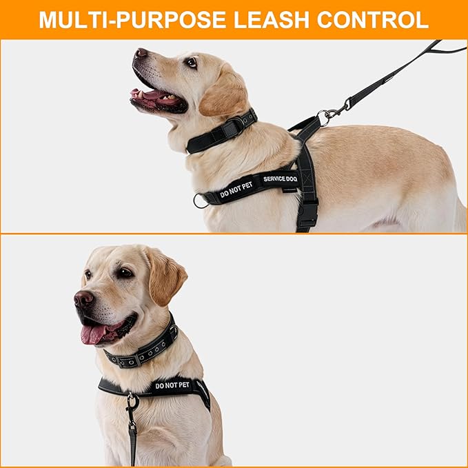 Annchwool No Pull Dog Harness,Heavy Duty Reflective Collar & Leash Set-Leash with Double Handle & Car Seatbelt Clip-Easy Control for Walking Training Medium Large Size Dogs(Black,M)